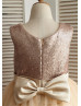 Champagne Sequin Tulle Knee Length Modern Flower Girl Dress
